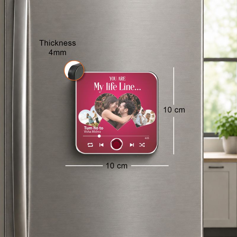 Personalized You are My Life Line Musical Fridge Magnet Rechargeable with Type-C Charging Custom Photo & Audio Music Player Gift for Anniversary, Wedding, or Birthday